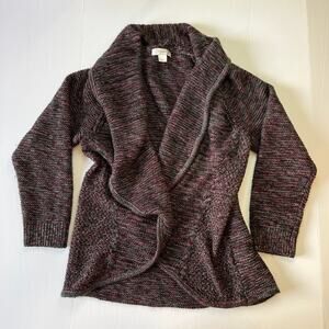 Marled Knit‎ Cardigan Open Front Sweater Purple Green One Size